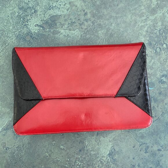 Bill Valentine red leather clutch purse retro black moc croc trim shoulder bag - Picture 12 of 12